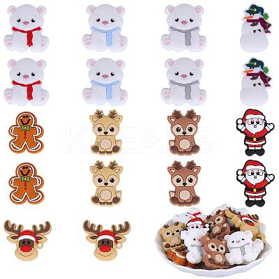 18Pcs 9 Style Christmas Themed Food Grade Eco-Friendly Silicone Focal Beads SIL-SZ0001-16-1