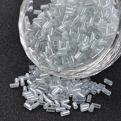 Transparent Colours Pearl Luster Plated Round Hole Glass Bugle Beads SEED-I001-101B-1