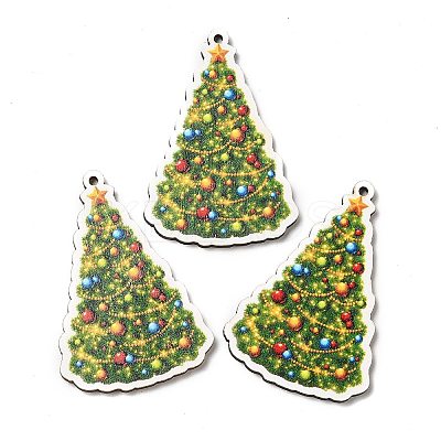Single Face Christmas Printed Wood Big Pendants WOOD-D025-40-1