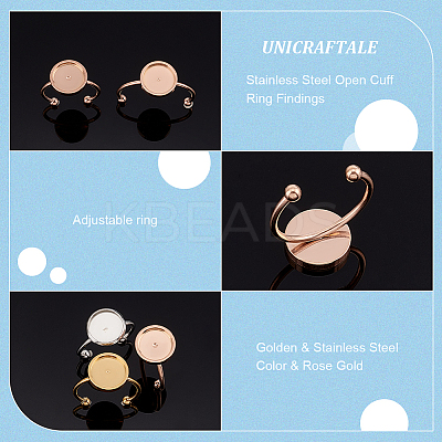 18Pcs 3 Style 304 Stainless Steel Open Cuff Ring Findings STAS-UN0044-28-1