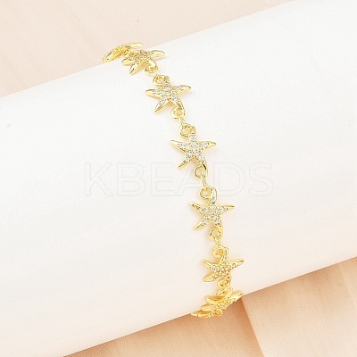 Brass Micro Pave Clear Cubic Zirconia Link Chain Bracelets for Women BJEW-A090-11E-G-1