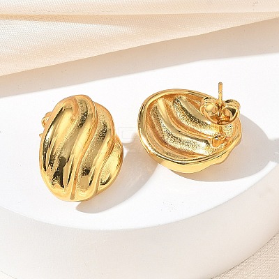 Textured Oval 304 Stainless Steel Stud Earrings for Women EJEW-K333-20G-1