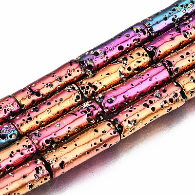 Electroplated Natural Lava Rock Beads Strands G-T114-76-1