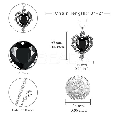 Alloy Jet Rhinestone Gothic Heart Pendant Necklaces FS-WG22DFD-01-1