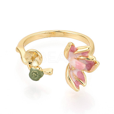 Lotus Brass Enamel Cuff Rings Setting KK-T079-14G-1