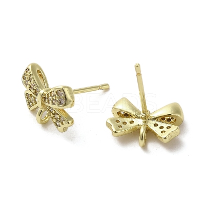 Rack Plating Brass & Cubic Zirconia Stud Earring Findings KK-G487-08G-1