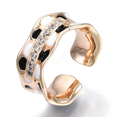 Clear Cubic Zirconia Wave Open Cuff Ring with Enamel RJEW-N039-03LG-1
