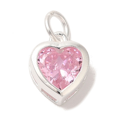 925 Sterling Silver Cubic Zirconia Heart Charms with Jump Rings FIND-U013-10S-02-1