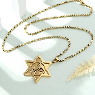 Hanukkah 201 Stainless Steel Star of David Pendant Necklaces NJEW-Z058-02G-1