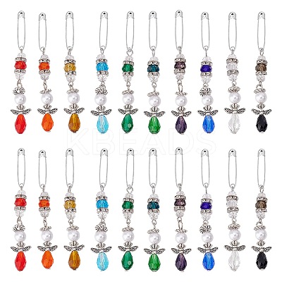 20Pcs 10 Colors Glass & Alloy Angel Brooch JEWB-WR00001-1