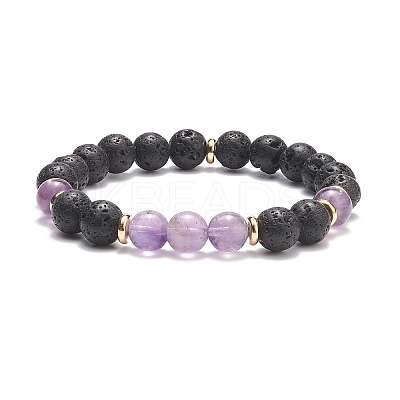 7Pcs 7 Style Natural Mixed Gemstone & Lava Rock Round Beaded Stretch Bracelets Set BJEW-JB08914-1