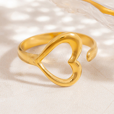 Hollow Heart 304 Stainless Steel Adjustable Open Cuff Rings for Women RJEW-M103-01B-G-1