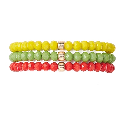 3Pcs Christmas Faceted Imitation Jade & Opaque Glass Rondelle Beaded Stretch Bracelets for Women BJEW-JB12563-06-1