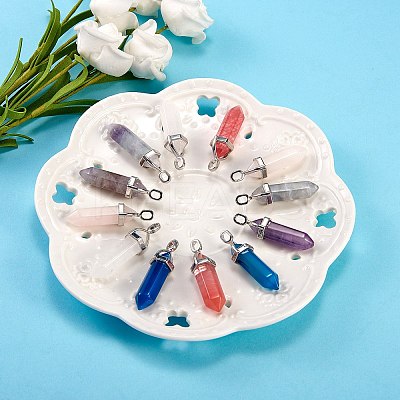 12Pcs 6 Style Natural & Synthetic Gemstone Double Terminated Pointed Pendants G-SZ0001-83-1