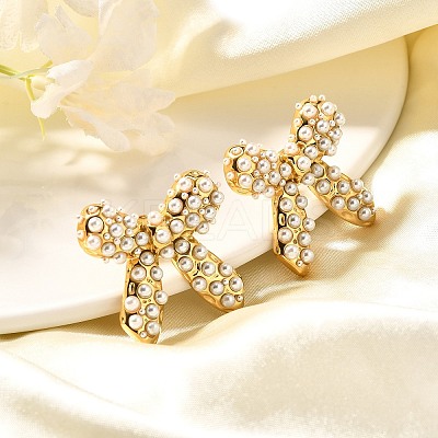 304 Stainless Steel Bowknot Stud Earrings EJEW-A123-02A-G-1
