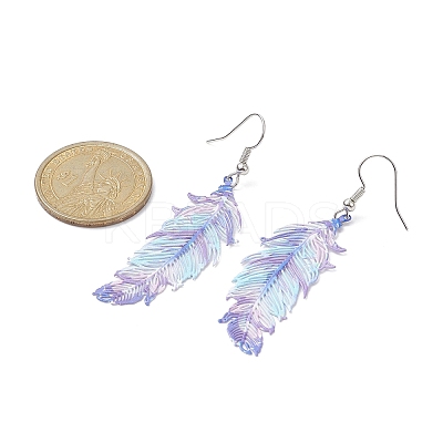 201 Stainless Steel Feather Dangle Earrings EJEW-JE05265-1