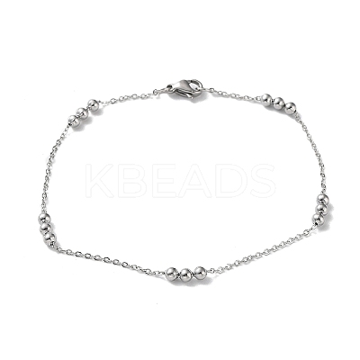 Non-Tarnish 304 Stainless Steel Round Beaded Link Chain Bracelets for Women BJEW-D033-01P-1
