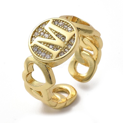 Brass Micro Pave Clear Cubic Zirconia Open Cuff Rings for Women RJEW-K289-02G-M-1