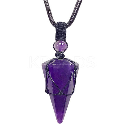 Natural Amethyst Cone Pendant Necklaces PW-WG75823-03-1