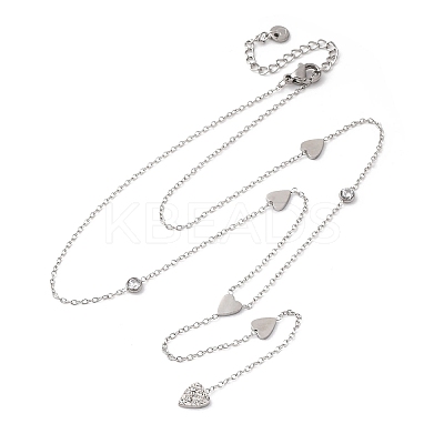 304 Stainless Steel Crystal Rhinestone Heart Lariat Necklaces NJEW-R026-10P-1