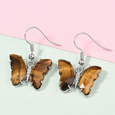 Natural Tiger Eye Brass Dangle Earrings EJEW-M081-01P-03-1