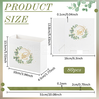 80Pcs Gold Stamping Thank You Paper Gift Bags with Olive Drab Polyester Ribbon CON-WA0001-05-1
