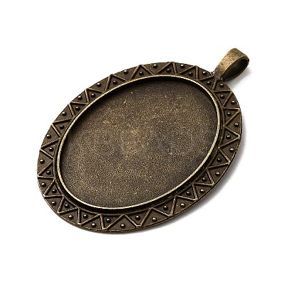Tibetan Style Alloy Oval Pendant Cabochon Settings TIBEP-M018-47AB-NF-1