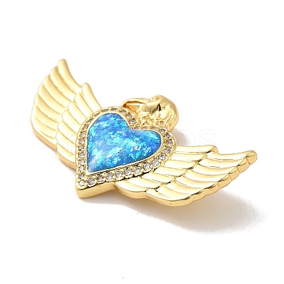 Rack Plating Brass Micro Pave Cubic Zirconia with Synthetic Opal Pendants KK-D088-16G-1