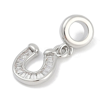 Brass Clear Cubic Zirconia Horseshoe European Dangle Charms KK-Q028-56P-1