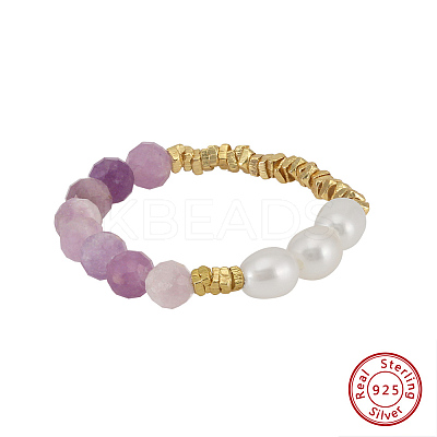 Natural Freshwater Pearl & 925 Sterling Silver Beaded Finger Rings for Women RJEW-G331-02G-1
