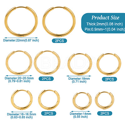 10Pcs 5 Size 316L Surgical Stainless Steel Huggie Hoop Earrings for Girl Women EJEW-TA0001-10-1
