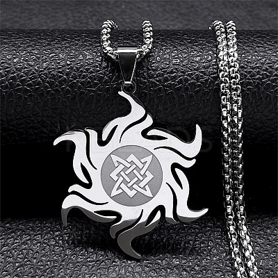 Non-Tarnish 201 Stainless Steel Sun with Knot Pendant Necklaces NJEW-P293-07P-1