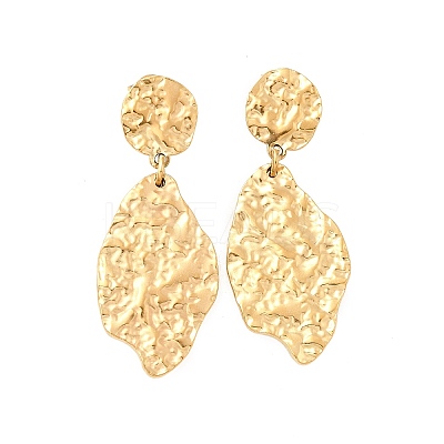 304 Stainless Steel Hammered Textured Leaf Dangle Stud Earrings EJEW-K268-44G-1