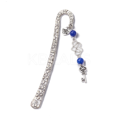Mother's Day Key & Infinity Love Heart Pendant Bookmark with Natural Malaysia Jade AJEW-JK00259-04-1