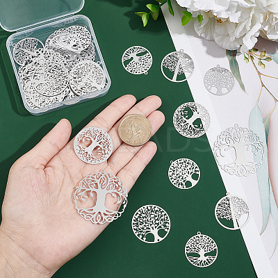 48Pcs 6 Style 201 Stainless Steel Filigree Pendants STAS-UN0042-04-1