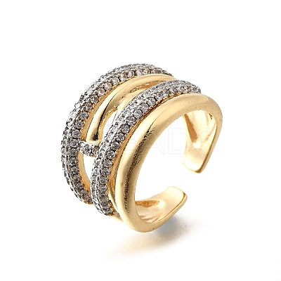 Brass Micro Pave Cubic Zirconia Adjustable Cuff Rings RJEW-V007-04GP-1