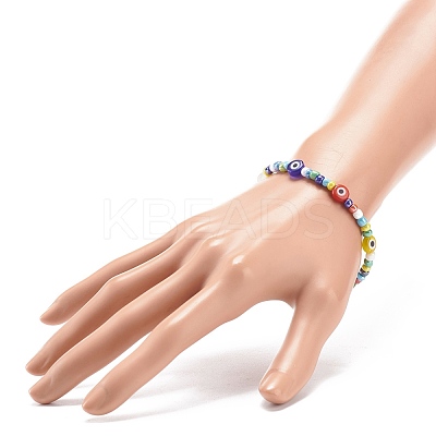 Lampwork Evil Eye & Glass Seed Beaded Necklace Stretch Bracelet SJEW-JS01246-1