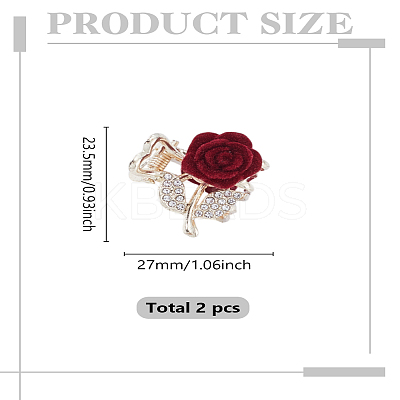 2Pcs Zinc Alloy with Flocking and Rhinestone Rose Mini Claw Hair Clips for Women Girls PHAR-LP0003-001-1