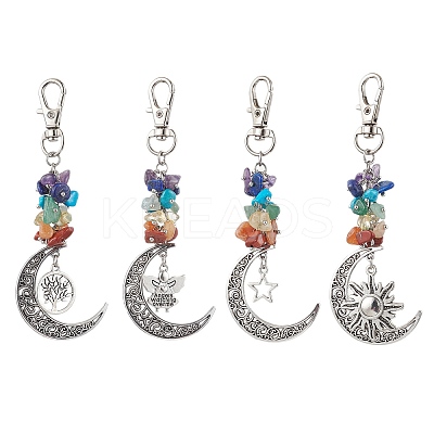 4Pcs 4 Styles Natural & Synthetic Mixed Gemstone Chip Pendant Decorations HJEW-JM01685-S-1