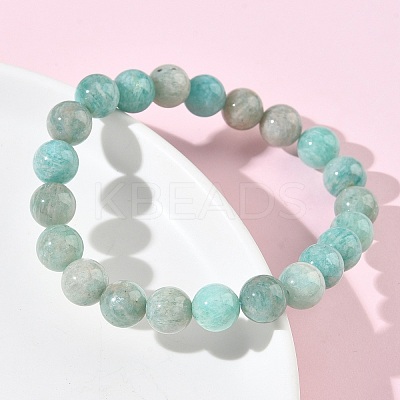 Natural Amazonite Round Beads Stretch Bracelets for Women BJEW-Z158-03I-03-1
