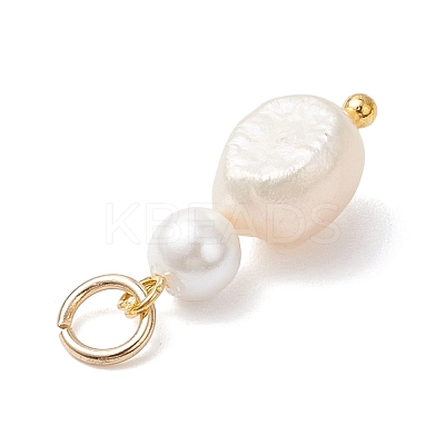 Natural Freshwater Pearl Potato & Shell Pearl Round Bead Pendants PALLOY-JF04714-02-1