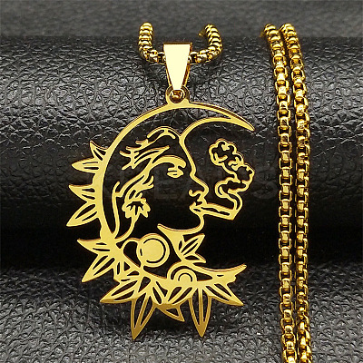 Gothic 201 Stainless Steel Hollow Moon Woman Pendant Necklaces LS-NJEW-K283-04G-1