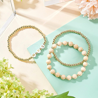 6Pcs 3 Style Word Mrs Stretch Bracelets Set BJEW-BC0002-06-1