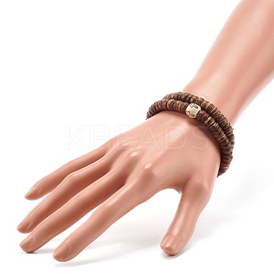 Flat Round Coconut Beads Stretch Bracelets Set BJEW-JB07010-1