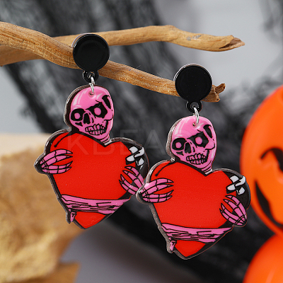 Acrylic Halloween DIY Heart Skull Flame Stud Earrings Collection FU5033-6-1