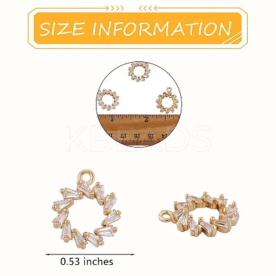 6 Pieces Flower Garland Clear Cubic Zirconia Charm Pendant Brass Ring Charm Long-Lasting Plated Pendant for Jewelry Necklace Bracelet Earring Making Crafts JX407A-1