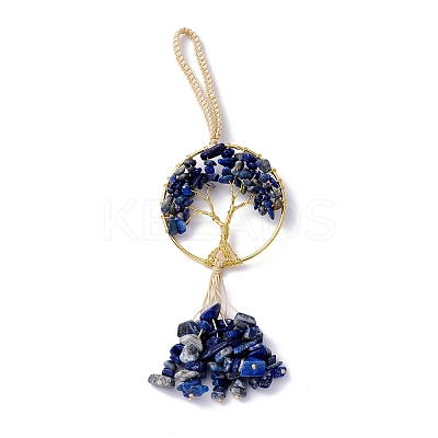 Wire Wrapped Chips Natural Lapis Lazuli Big Pendant Decorations HJEW-H057-03G-1