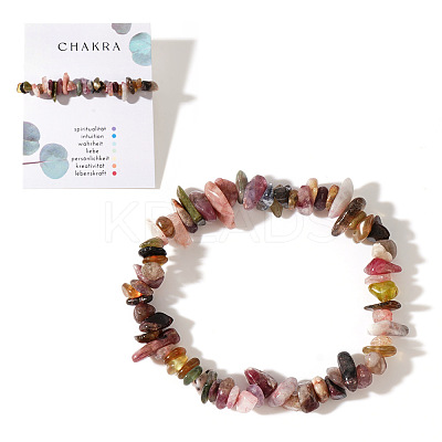 Natural Multicolor Tourmaline Chips Bead Stretch Bracelets for Women Men CI5318-3-1