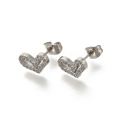 304 Stainless Steel Micro Pave Clear Cubic Zirconia Stud Earrings EJEW-H018-02P-01-1