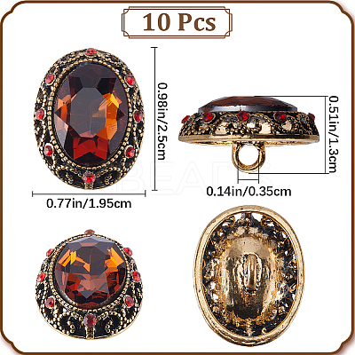 10Pcs 1-Hole Alloy Rhinestone Shank Buttons BUTT-GF0003-52A-1